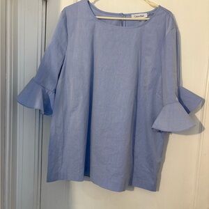 Calvin Klein Sky Blue Ruffle Sleeve Blouse